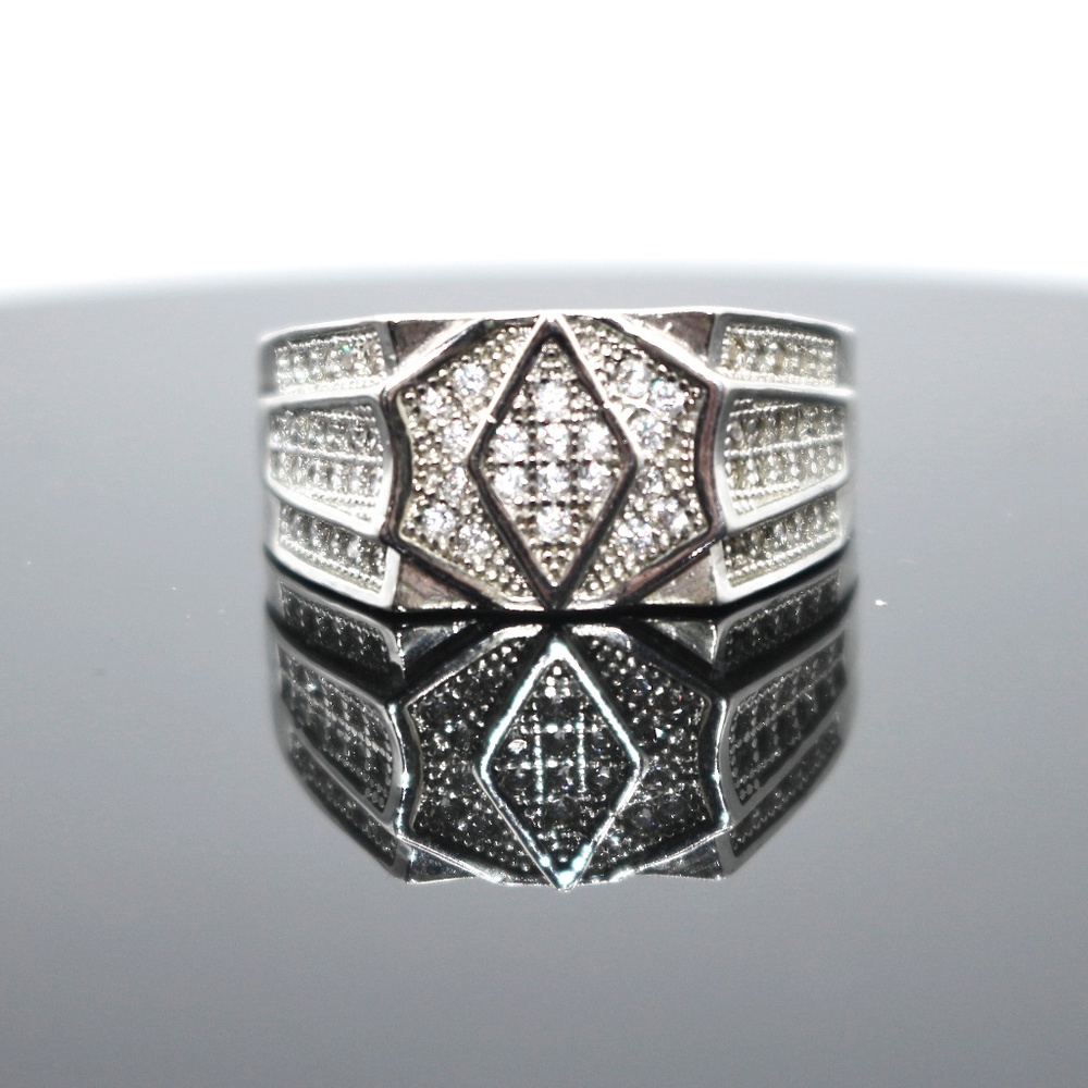 Sparkling UNISEX Sterling Silver & CZ Ring from India Sz 10
